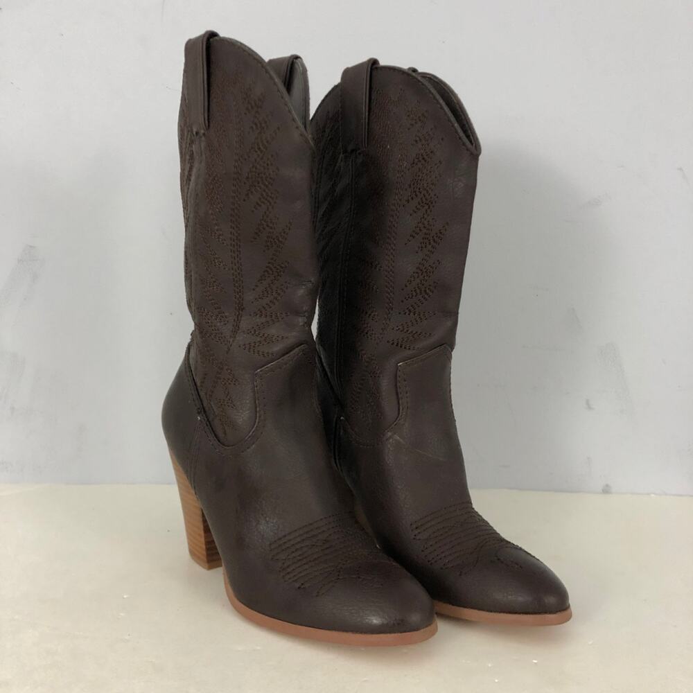 Miranda Lambert Velvet Heart Atia Brown Cowboy Boots Womens 7.5 Vegan Leather